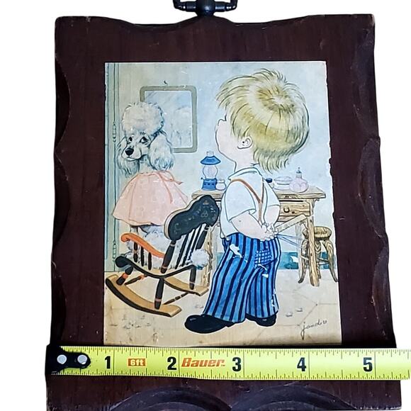 Jandro Lithograph Wood Wall Art 7" x 5.5" Vtg - Picture 3 of 5